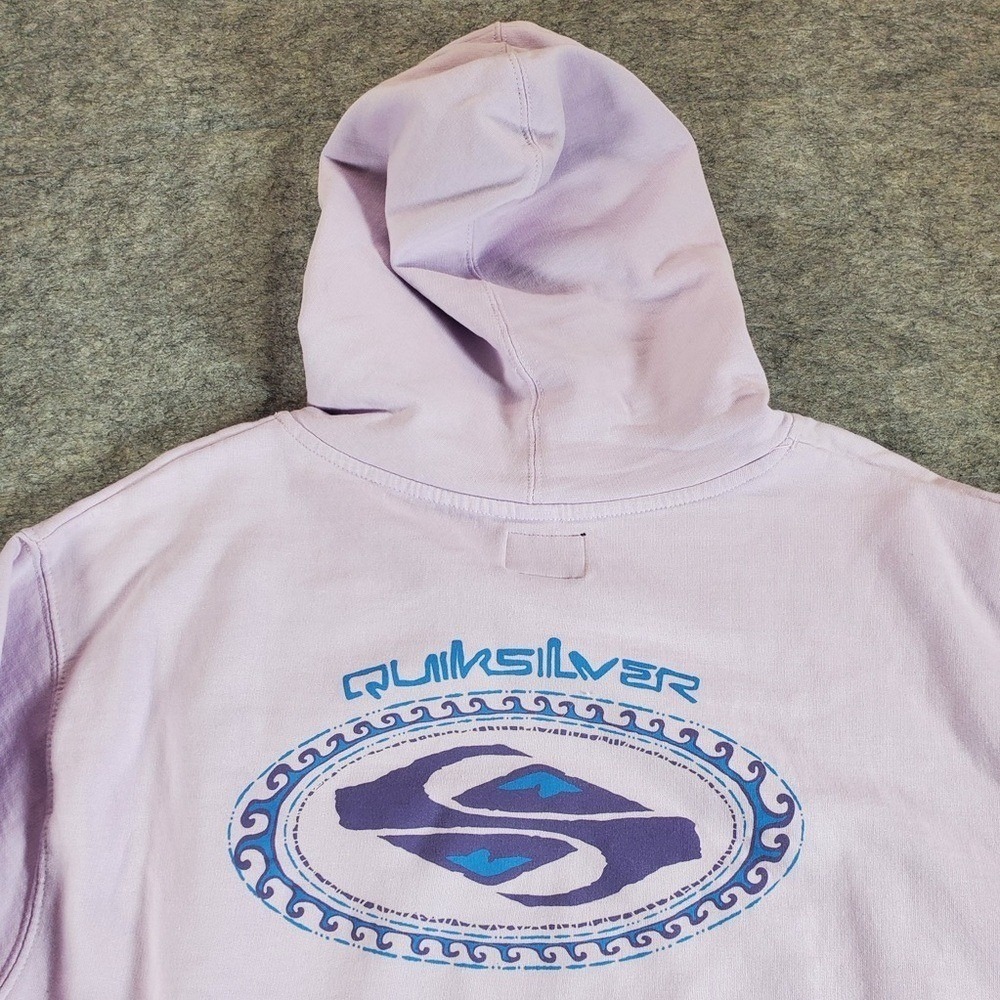 Quiksilver Hoodie Mens Large Light Purple Y2K Double Sided Surf Grunge Pullover - Picture 10 of 13